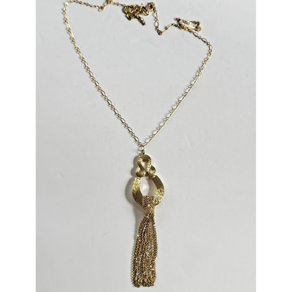 Lilly Pulitzer Fantasea Textured Gold Tassel Necklace Up to 36" Long EUC!